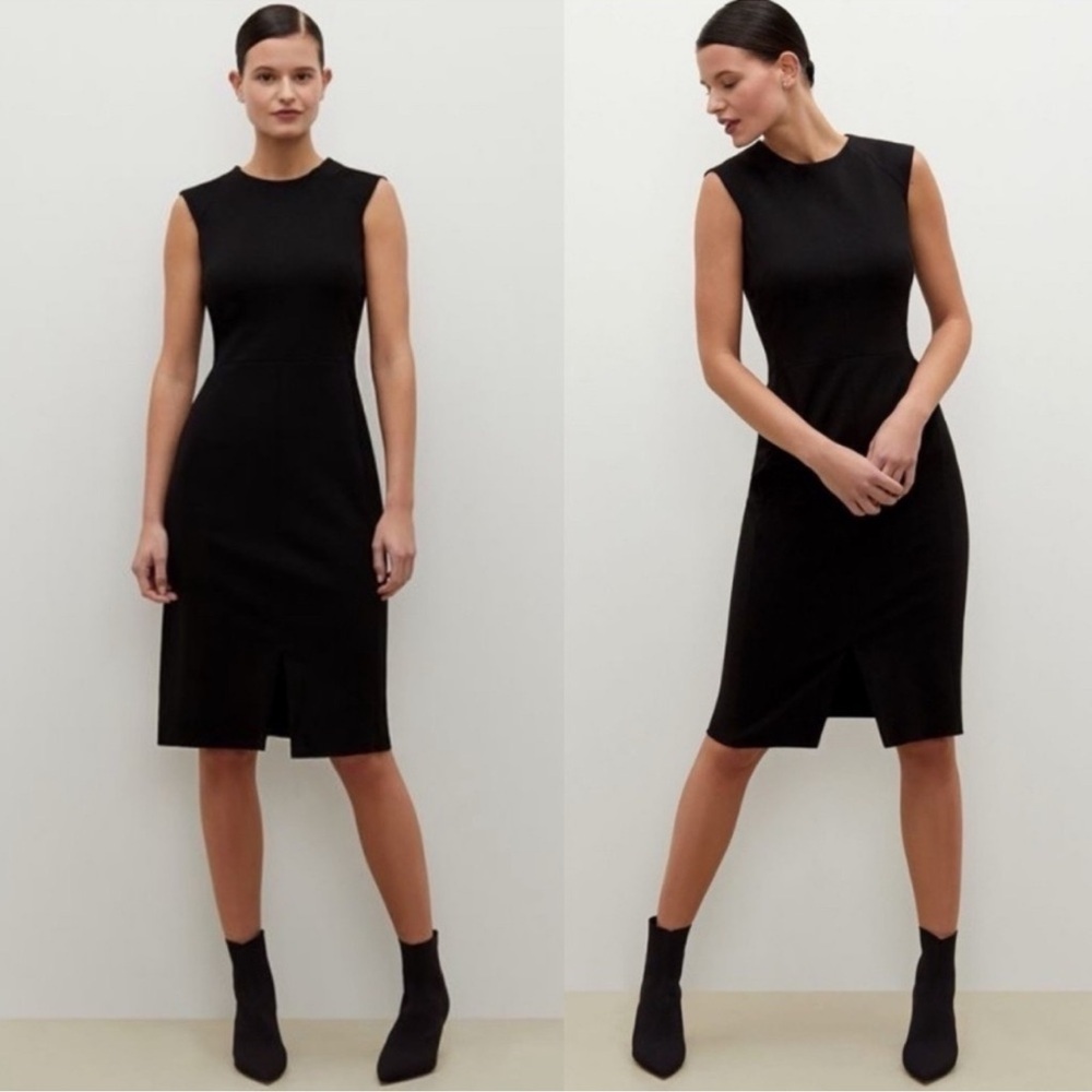 MM LaFleur Katie Front Slit Black Cap Sleeve Fitted Ponte Dress size 14
